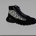 Black Leather High Top Boots With Blue Laces Patterned Panel And Thick Sole