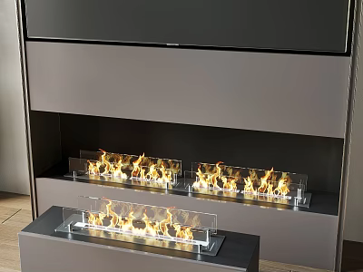 Modern Built in Fireplace Interior Design With Flames Glass And Metal In Living Room 3d model