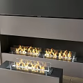 Modern Built in Fireplace Interior Design With Flames Glass And Metal In Living Room