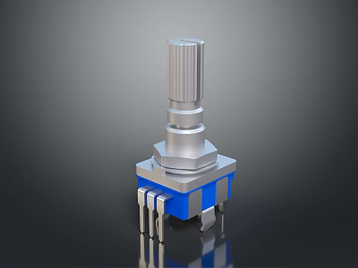 Computer Adjustable Metal Encoder Knob With Blue Base And Conductive Pins Design 3d model