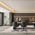 Modern Study Room Interior With Green Chairs Desk And Bookshelves