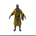 Man Wearing Traditional Yellow Robe with Belt and Ancient Style Attire