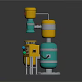 Industrial Processing Equipment With Yellow Blue Cylindrical Tanks Control Panel And Ladder