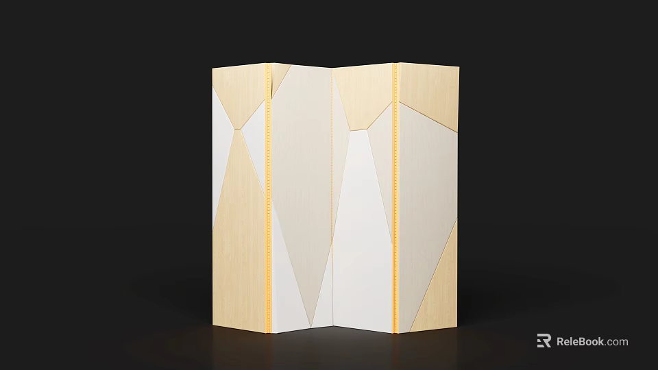 Modern Folding Room Divider With Geometric Wooden And White Panels Contemporary Minimalist Home Decor Piece 3d model 