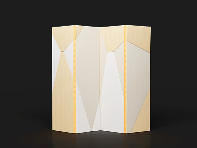 Modern Folding Room Divider With Geometric Wooden And White Panels Contemporary Minimalist Home Decor Piece 3d model