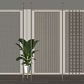 Modern Interior Room Divider With Metal Frame Mesh Panels And Green Plant