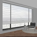 Modern Roller Blinds On Large Window In Living Room With City View And Comfortable Chair