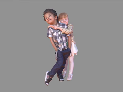 Two Kids Hugging In Casual Outfits Sharing Warm Moment 3d model