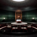 Private Dining Box Interior With Round Table Green Walls Chairs And Ambient Lighting