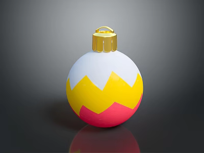 Decorative Christmas Ornament With White Yellow Pink Wavy Pattern And Gold Top Loop 3d model