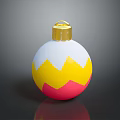 Decorative Christmas Ornament With White Yellow Pink Wavy Pattern And Gold Top Loop