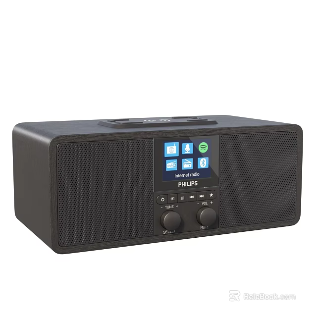 Black Audio Speaker With Digital Display And Internet Radio Functionality 3d model 