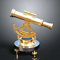 Golden Sextant With Telescope And Ornate Base On Black Surface