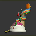 Colorful Ice Cream Cone With Pink Sprinkles Rainbow And Fresh Fruit Toppings