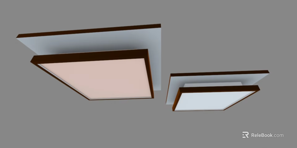 Modern Square Flush Mount Ceiling Lights With Brown Wooden Frame And White Panel 3d model