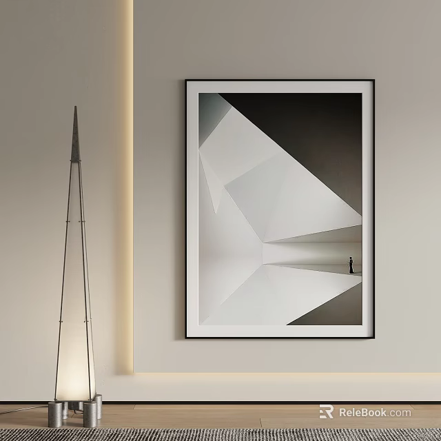 Contemporary Geometric Abstract Wall Art In Modern Interior With Floor Lamp 3d model 