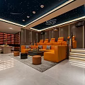 Modern Home Theater with Starry Ceiling Orange Seating and Wine Cabinet Setup 3d model