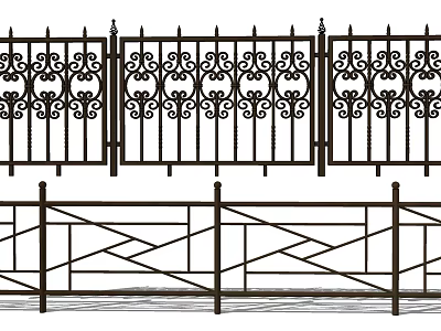 Ornate Wrought Iron Fence with Intricate Patterns and Geometric Cross Structures 3d model