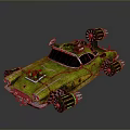 Custom Yellow Green Modified Car With Glowing Green Wheels And Roof Devices