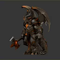 Muscular Demon Man With Curved Horns Bat Wings Fiery Accents And Chain Weapon