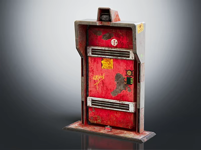 Red Vintage Control Device Featuring Metal Frame Worn Surface Yellow Stickers And Black Top 3d model