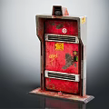 Red Vintage Control Device Featuring Metal Frame Worn Surface Yellow Stickers And Black Top