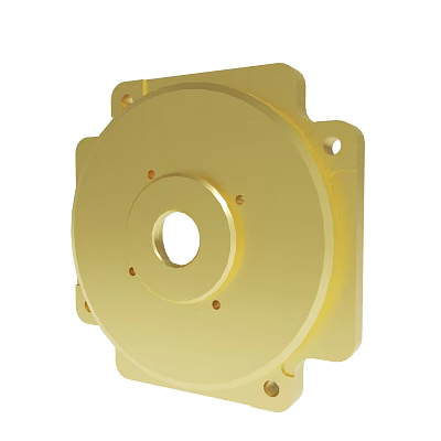 Golden Metal Mechanical Part With Central Hole And Surrounding Bolt Holes 3d model