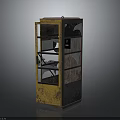 Vintage Yellow and Red Telephone Booth With Glass Windows and Aged Metal Frame