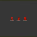 Red 3D Printed Models of Various Shapes Arranged in White Frames on Black Background