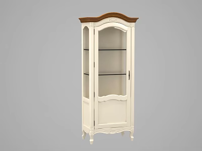 Vintage White Wine Cabinet With Glass Door And Brown Wooden Top Ornate Design 3d model