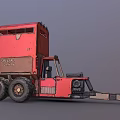Red Double Deck Truck With Vintage Industrial Style And Large Wheels