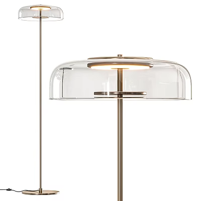 Modern Floor Lamp With Transparent Glass Shade Metal Stand And Warm Light 3d model