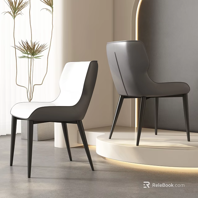 Modern Leather Dining Chairs In White And Gray With Slim Black Legs 3d model 