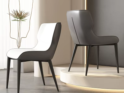 Modern Leather Dining Chairs In White And Gray With Slim Black Legs 3d model