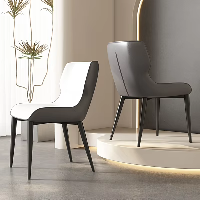 Modern Leather Dining Chairs In White And Gray With Slim Black Legs 3d model