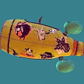 Vibrant Yellow Green Graffiti Flying Vehicle With Large Propeller And Rider Figure