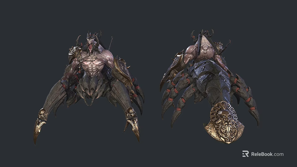 Dark Fantasy Creature Designs With Armored Bodies Sharp Claws And Intricate Details 3d model 