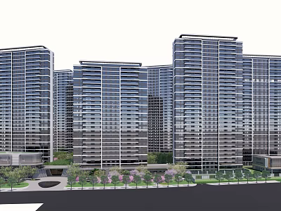 Modern High Rise Residential Buildings With Green Landscaping And Exterior Design 3d model