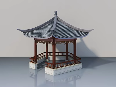 Traditional Chinese Pavilion With Wooden Swing Door And Tile Roof Design 3d model