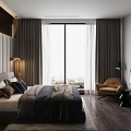 Elegant Modern Bedroom Interior Design With Tufted Gray Headboard Dark Wooden Slats And Nightstands