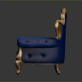 Luxurious Blue Velvet Armchair With Gold Carved Accents And Ornate Design