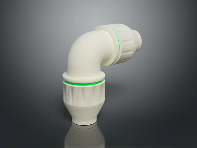 White Plastic Elbow Pipe Fitting With Green Rings For Hardware Tools 3d model