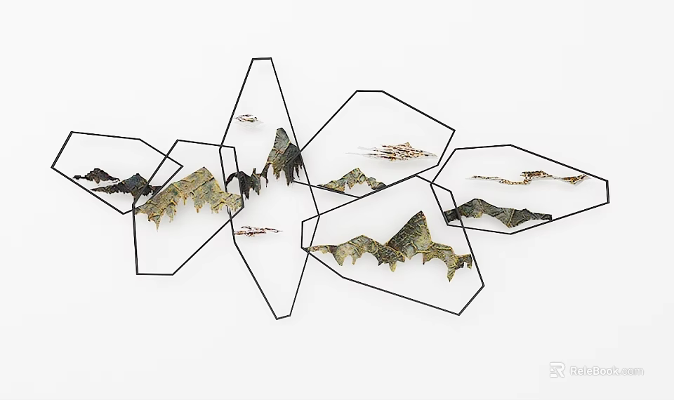 Modern Geometric Wall Decor with Mountain Patterns and Metal Outlines 3d model