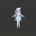 Game Anime Character With Pink Hair Cat Ear Hat Blue Coat And White Stockings