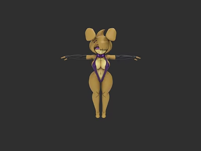 3D Model Character With Yellow Body Big Ears Purple Outfit And Stretched Arms 3d model