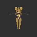 3D Model Character With Yellow Body Big Ears Purple Outfit And Stretched Arms
