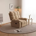 Beige Single Recliner Sofa on Round Rug with Green Floor Lamp and Side Table