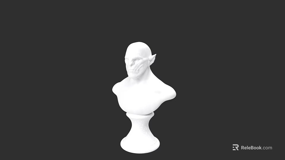 Game Movie Character White Bust Sculpture With Elven Features And Pedestal Base 3d model 