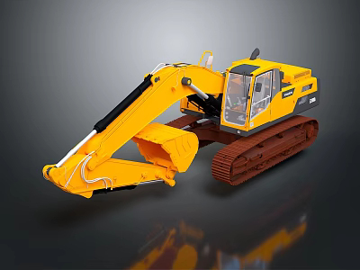 Yellow Tracked Construction Excavator With Large Bucket And Enclosed Cab 3d model