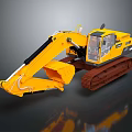 Yellow Tracked Construction Excavator With Large Bucket And Enclosed Cab